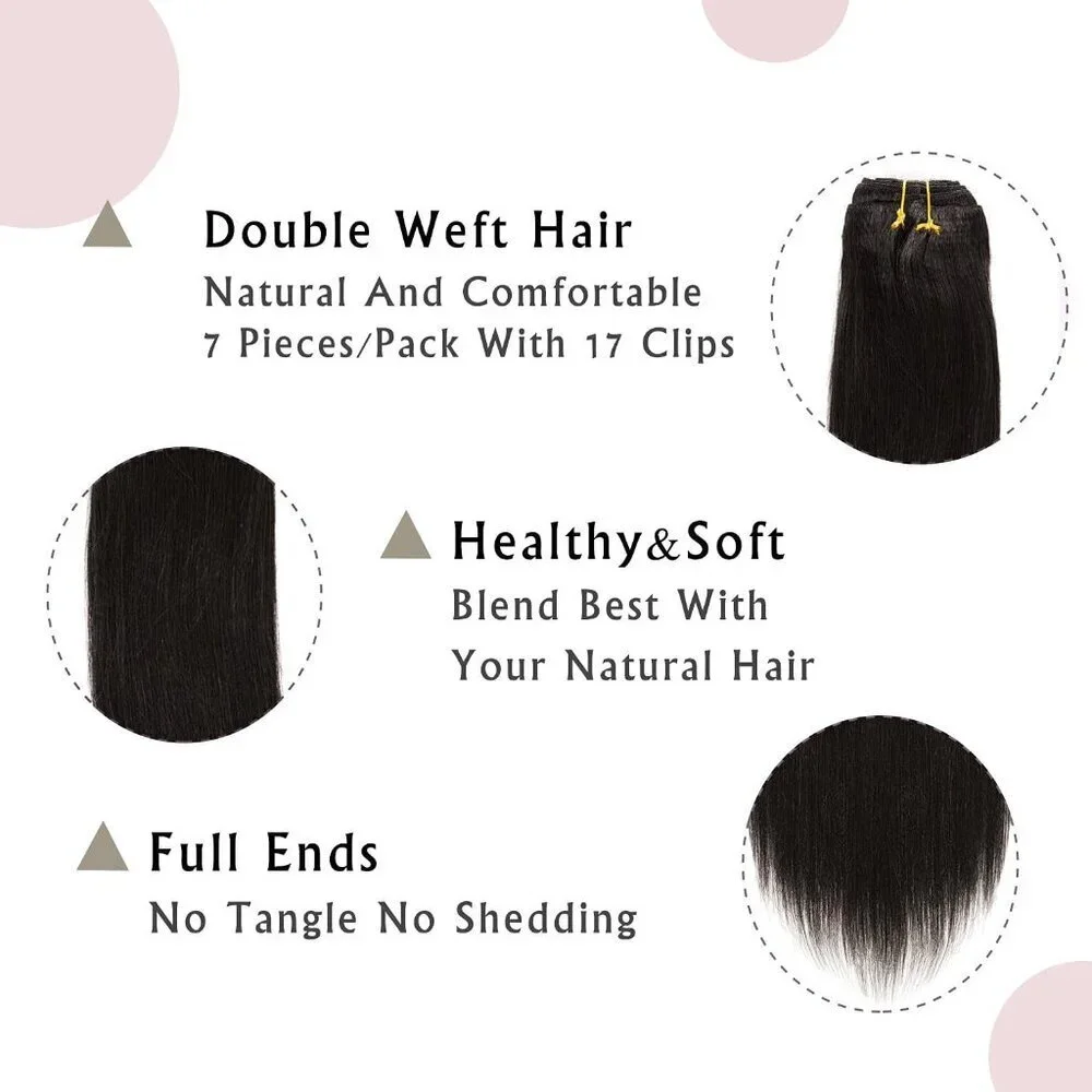 Yaki Hair Extensions Clip in Human Hair 10 Inch Thick Volume for Natural Hair